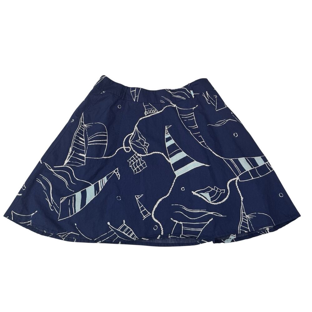 Talbots Sailboat Skirt Women's Sz 14 Blue Nautical A Line Lightweight Cotton